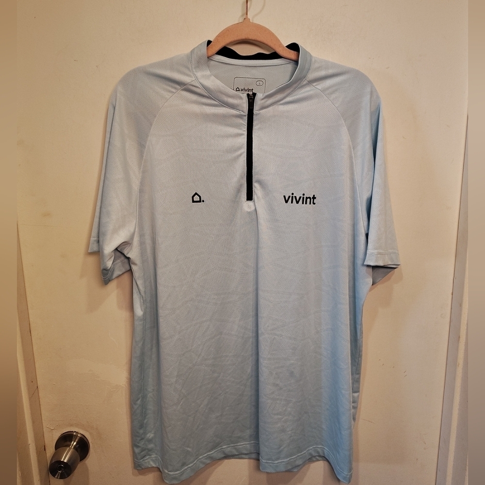 Vivint Men's Light Blue Short Sleeve 1/4 Zip Cycling Jersey Sz L Casual Golf